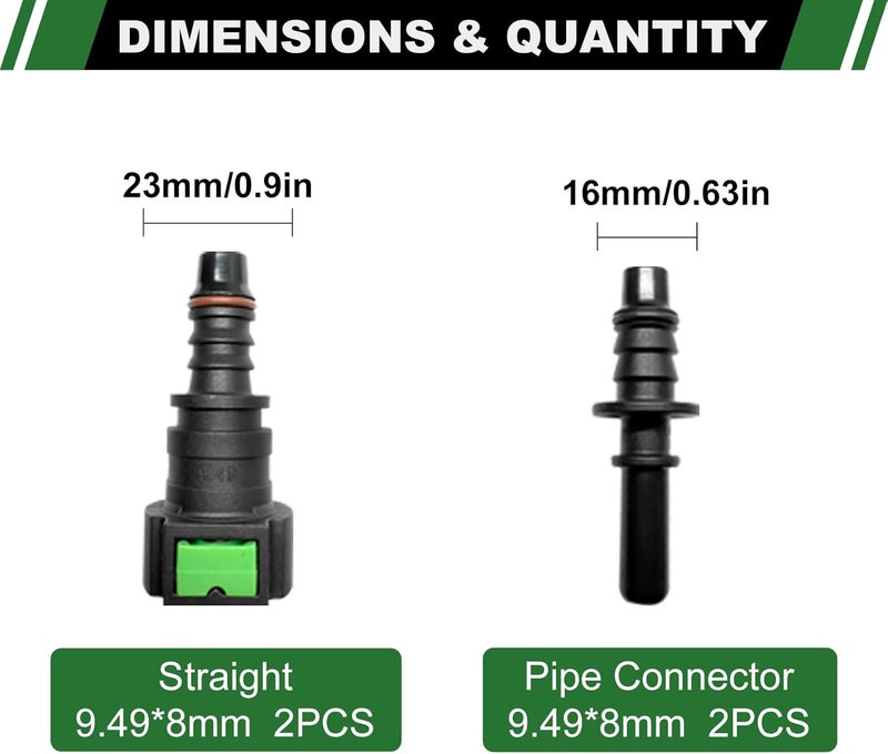 Japtend Fuel Line Quick Connect Set, 2 Sets Fuel Line Hose Release Connect Fittings Include Straight Pipe Connector SAE 9.49mm to ID 8mm - Image 2